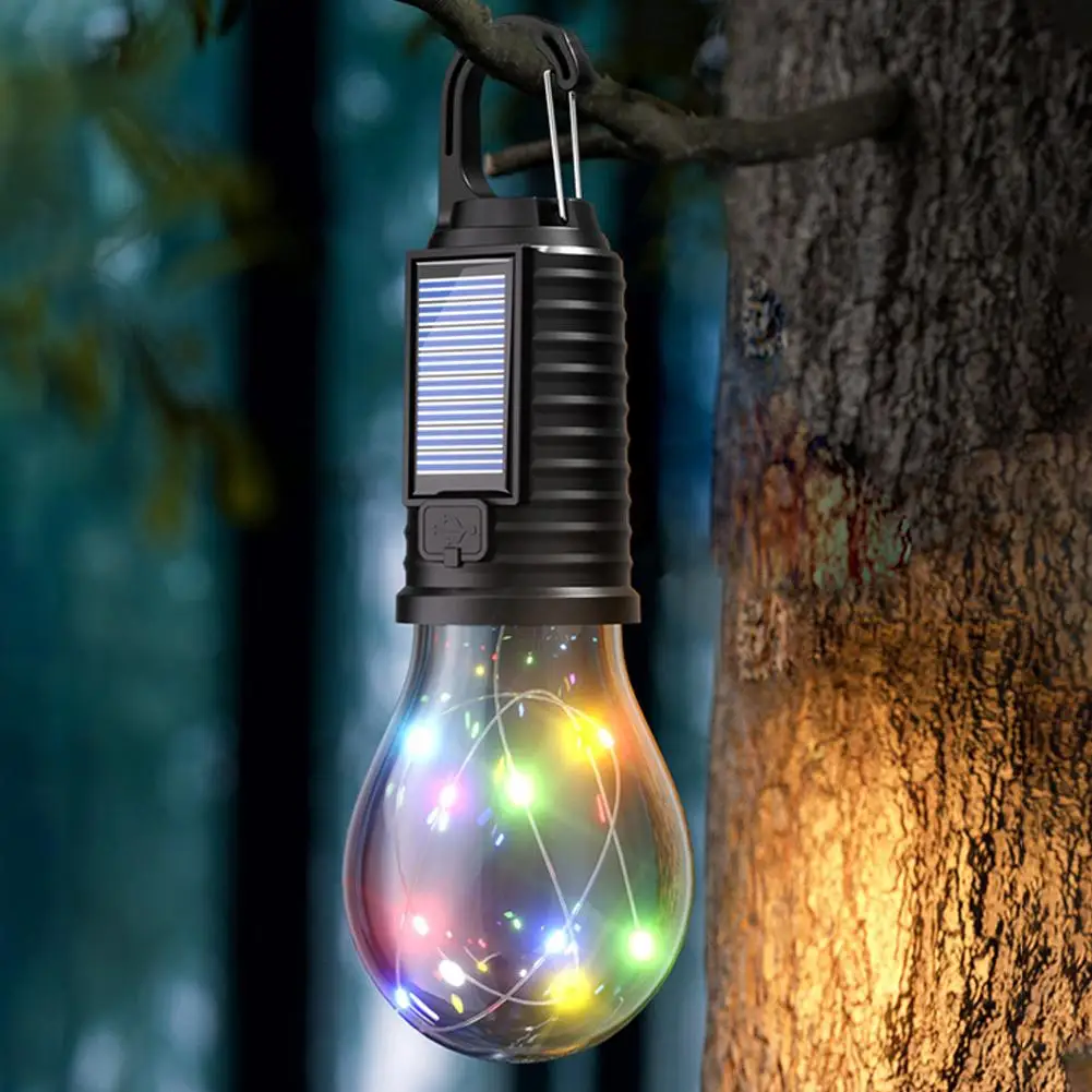 LED Camping Lamp Solar USB Rechargeable Outdoor Tent Lights Light Hanging Camping Essentials Camping Flashlight Bulbs V5X6