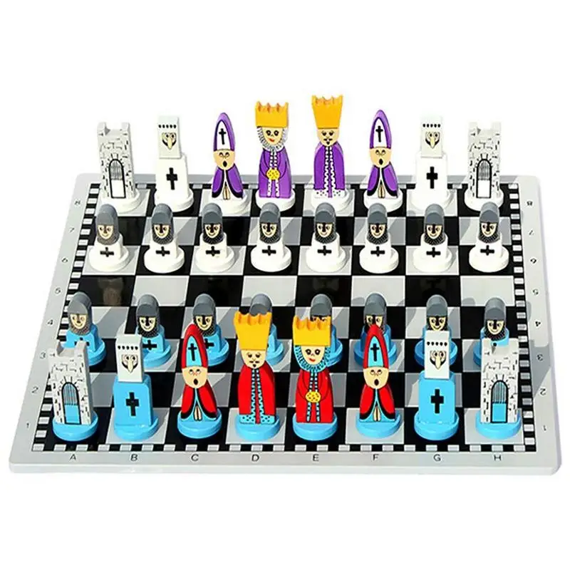 Cartoon Modeling Chess Toys Cartoon Wooden Doll Chess Set Wooden Chess Set Portable For Child Early Educational Board Games