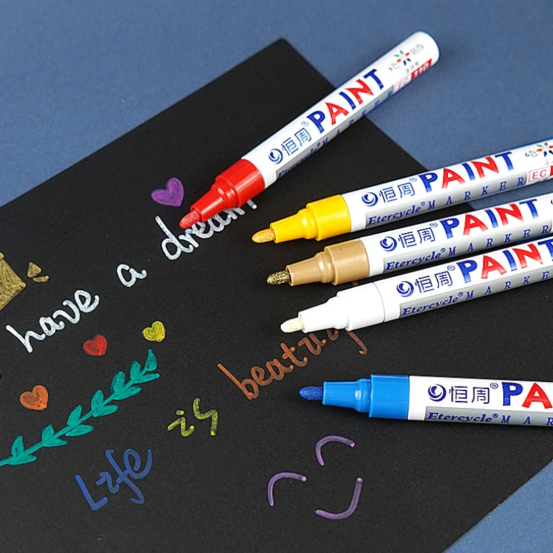 1Pc Metallic Color Permanent Paint Marker Non-fading Waterproof Writing Drawing Pen for Cermet Plastic Cloth Rubber Tire Repaint