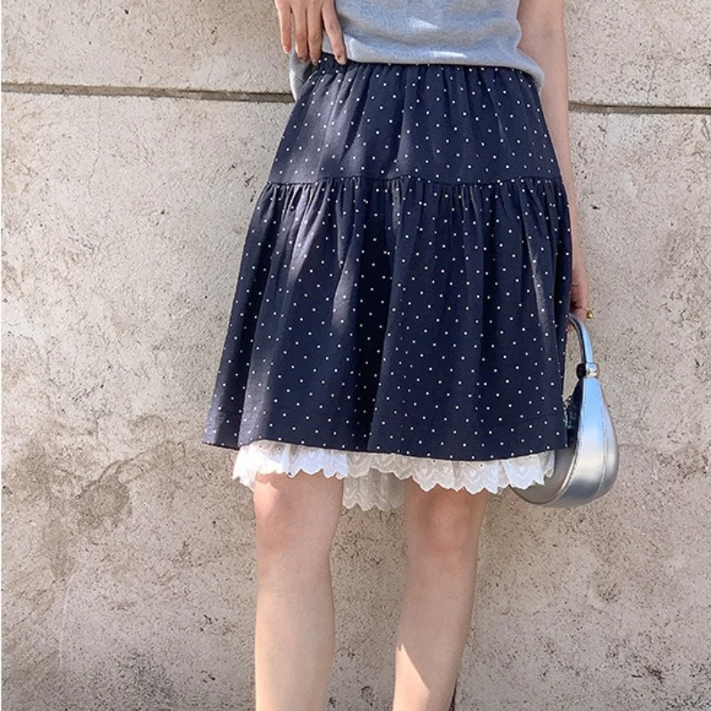 

2026 Summer New Girl's Wave Point Lace Lace High Waist Half length Skirt for Women