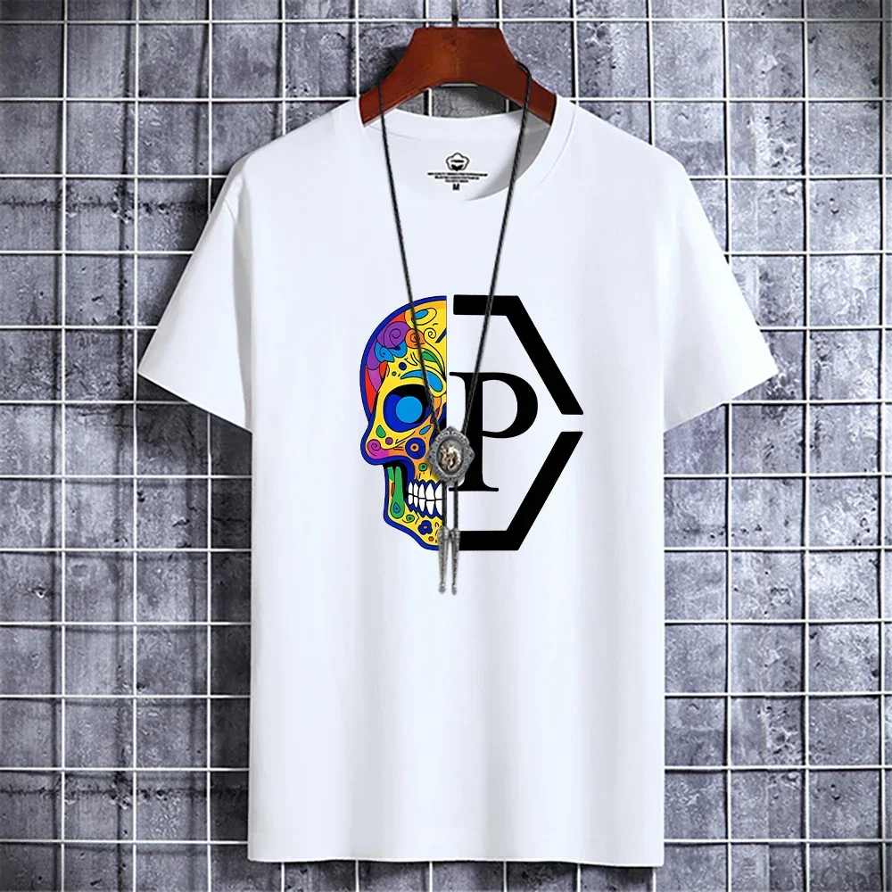 Summer Men\'s Luxury Casual T-shirt Skull Print Mens Crew Neck Short Sleeve Tees Designer Harajuku Y2k High Quality Tops for Male