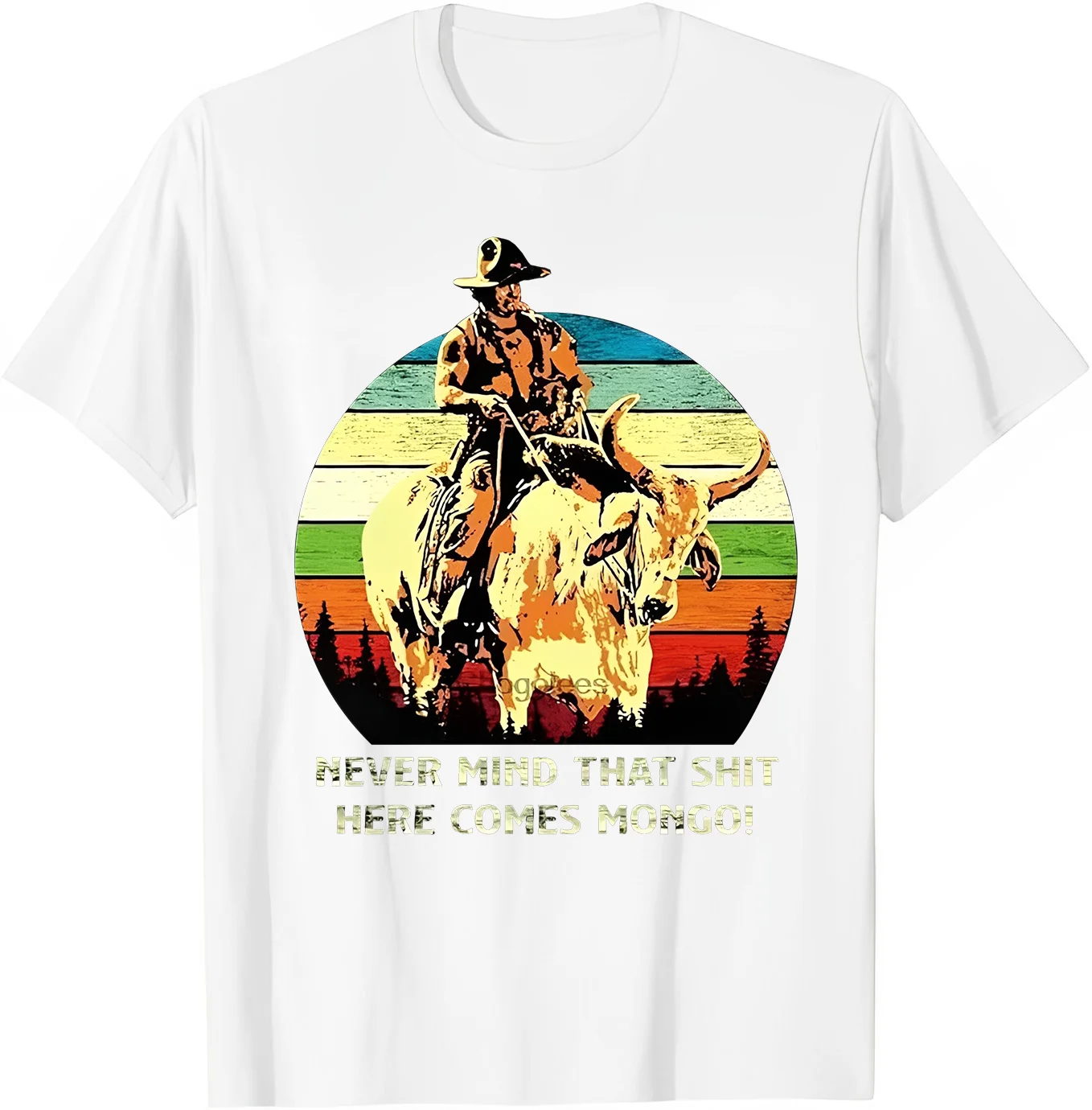 تي شيرت رجالي أسود من Blazing Saddles Never Mind That ShT Here Comes Mongo Retro Vintage Black تي شيرت جرافيك للجنسين