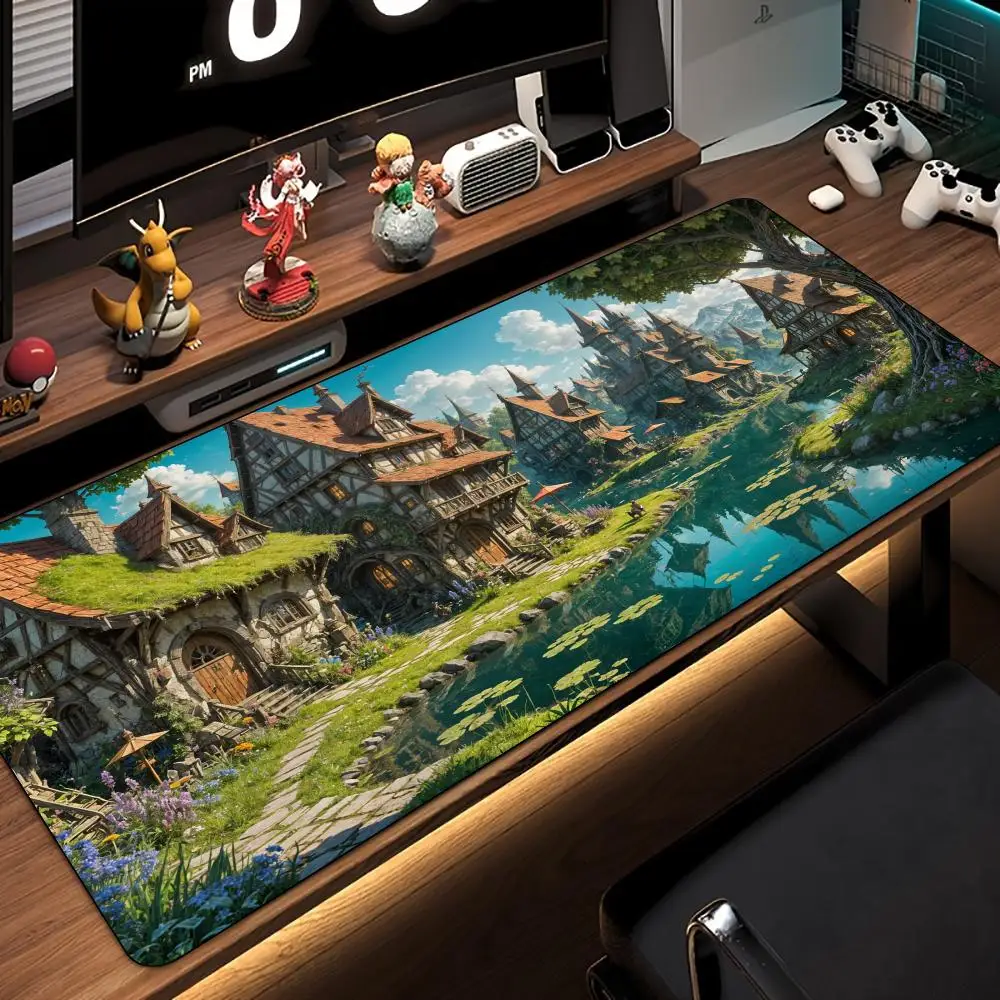 لوحة ماوس أنيمي من Fairy Tale Village، حصيرة مكتبية، حصيرة ألعاب، ملحقات الكمبيوتر، قاعدة مطاطية غير قابلة للانزلاق، لوحة مفاتيح ممتدة