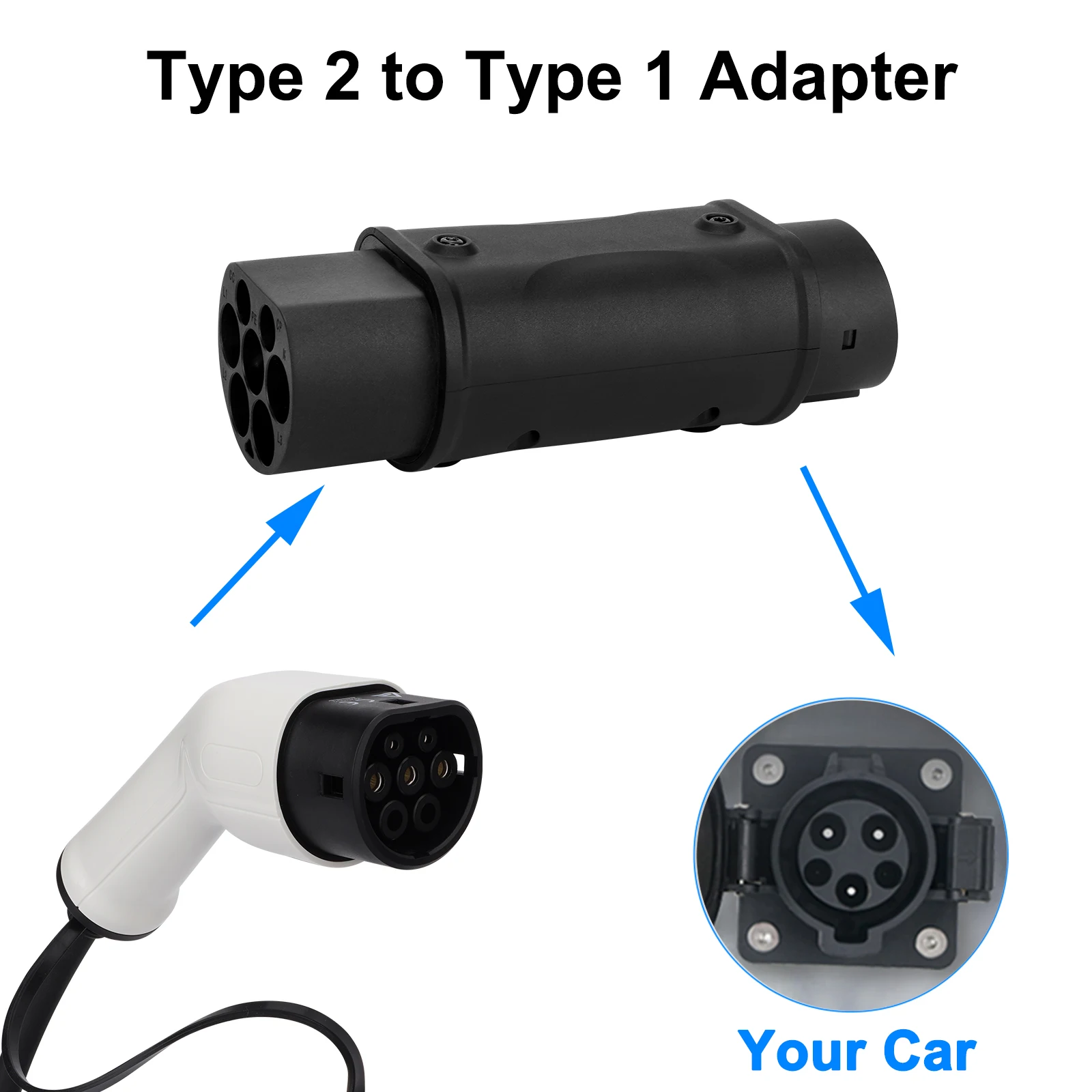 Adaptador EV IEC 62196 tipo 2 a tipo 1 J1772 32A EVSE conector de cargador convertidores de carga de vehículos eléctricos