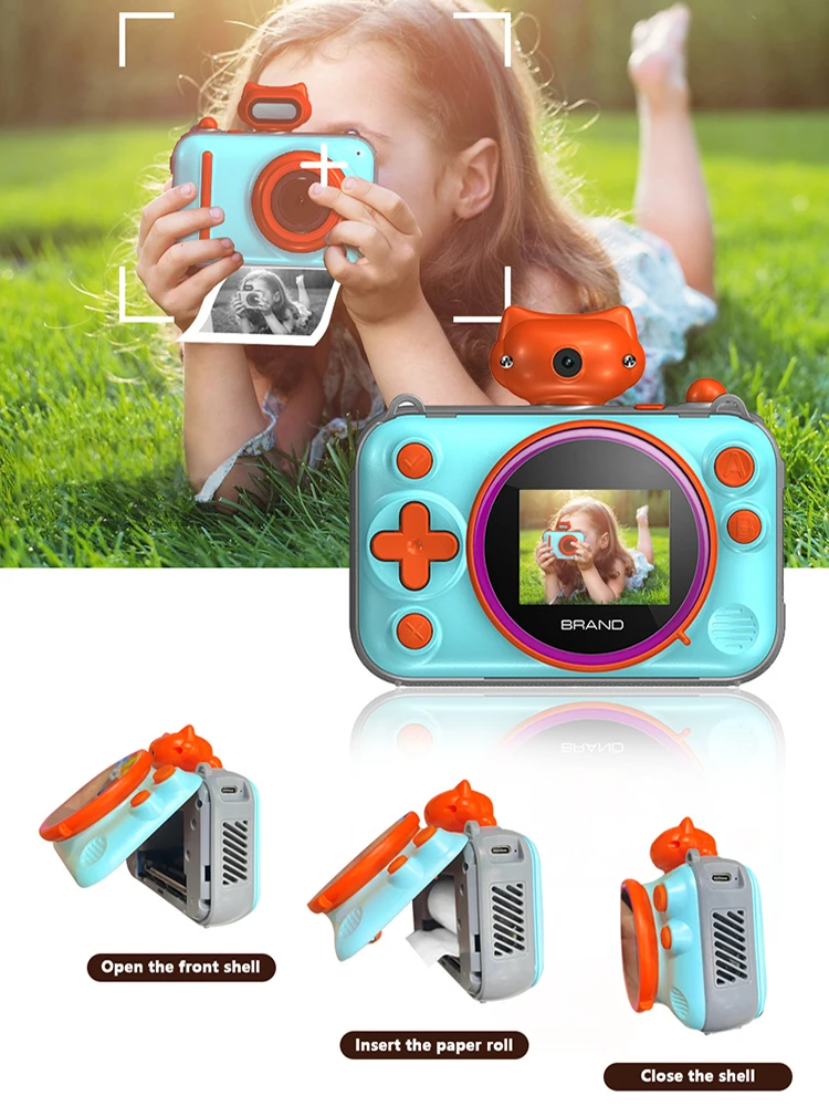 K9 4800W Dual Lens Instant Camera for Kids Printer Selfie Video 3 in 1 Instant Polaroid Camera for Children build in Games MP3