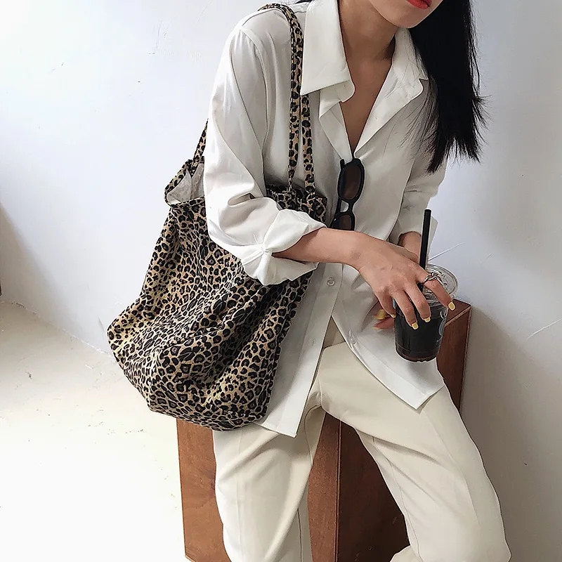 Cotton Bag for Women market Shopper bag leopard print Canvas Shoulder Tote Bag portable travel bag 2024 luxury bags fashion