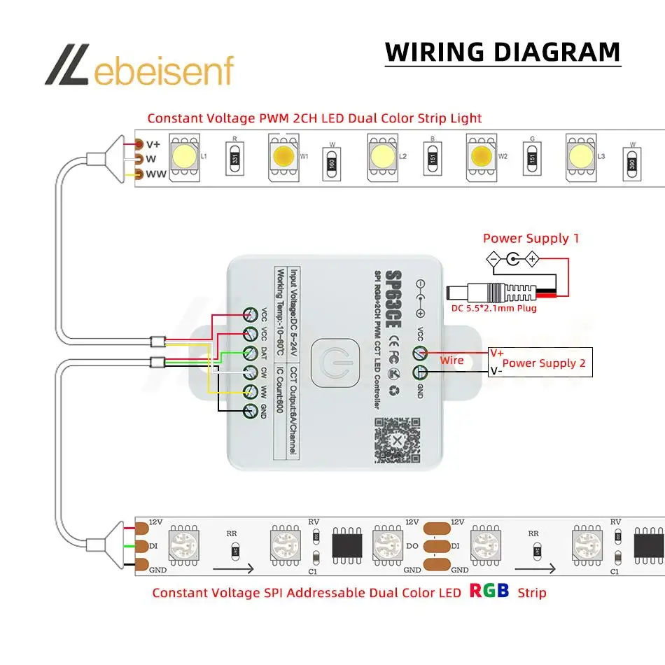 SP63CE SPI RGB + PWM CCT kontroler LED DC 5V 12V 24V magiczne światło kolorowy pasek inteligentne Bluetooth Pixel Dimmer 2.4G RF pilot dotykowy