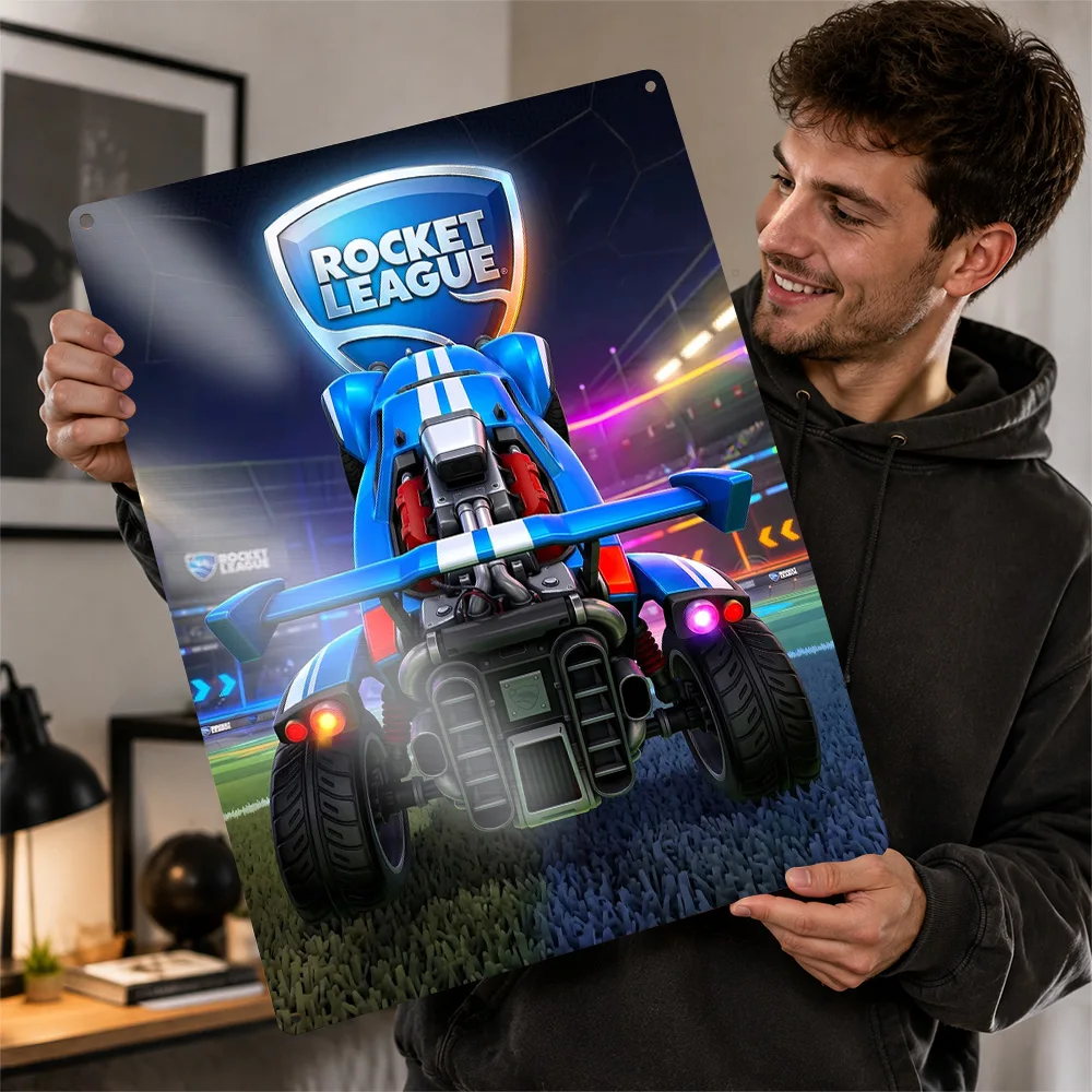 Rocket League Octane Car Printed Poster Illustrated Wall Art For Gaming Room Personalized Aluminum Metal Sign Housewarming Gift