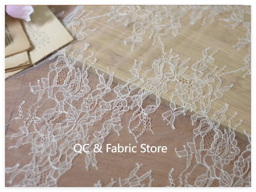 Off white wedding lace Thin and soft eyelash lace fabric 1.5x3 meters/piece sewing for women gowns NEW