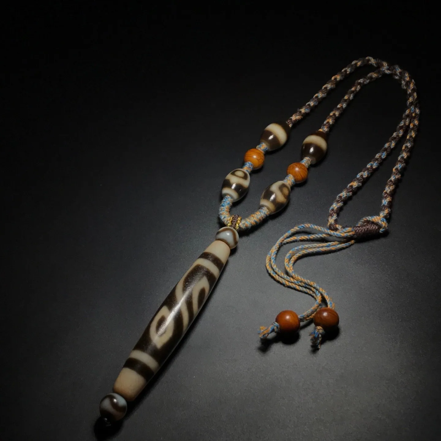 Unique Tibetan Old Agate Dzi 4 Eyes Bead Necklace J0401
