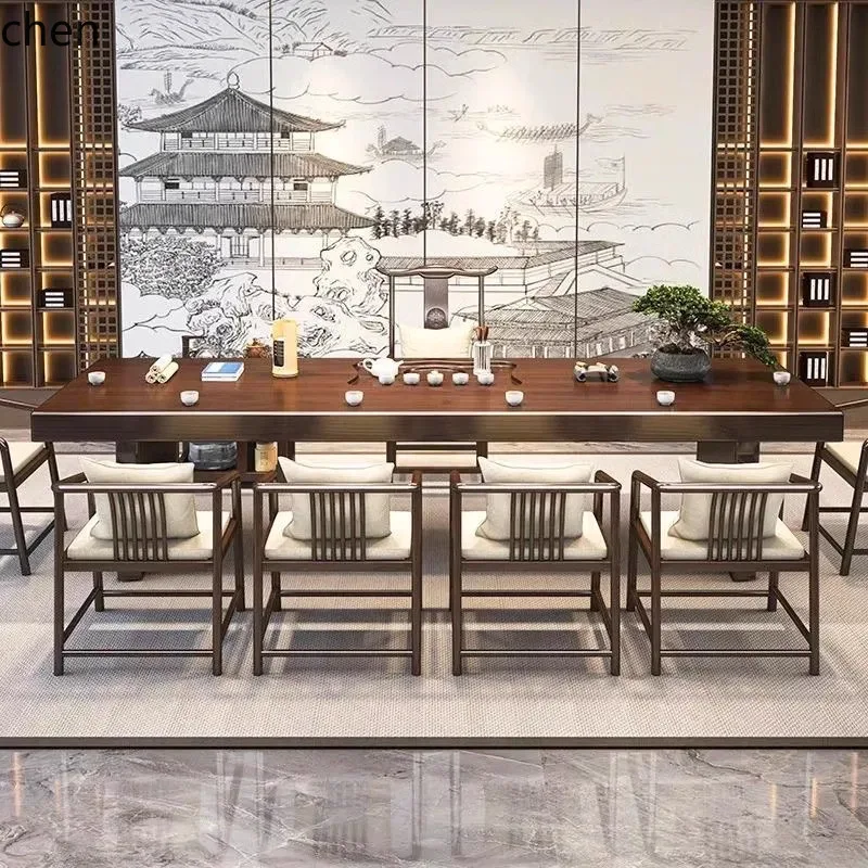 ZML Solid Wood Tea Table New Chinese Style Modern Simple Kung Fu Tea Table Zen Office Home Tea Brewing Table and Chair Set
