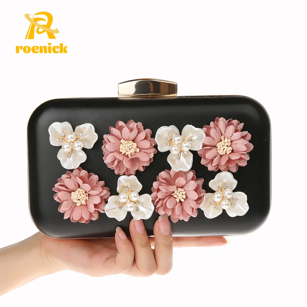 

ROENICK Women Handmade Flower Pearl Evening Bags Lady Retro Dinner Handbags Wedding Banquet Day Clutch Shoulder Messenger Purses