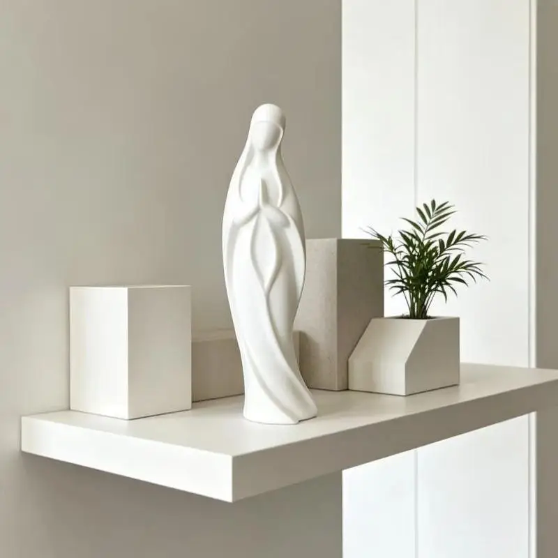 1Pcs 3D Printed Praying Mary Statue Minimalist Blessed Mother Ornament Scratch Resistant Plastic