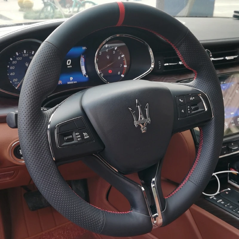 Custom Car Steering Wheel Braid Cover Soft Genuine Leather 100% Fit For Maserati Ghibli Levante Quattroporte Car Accessories