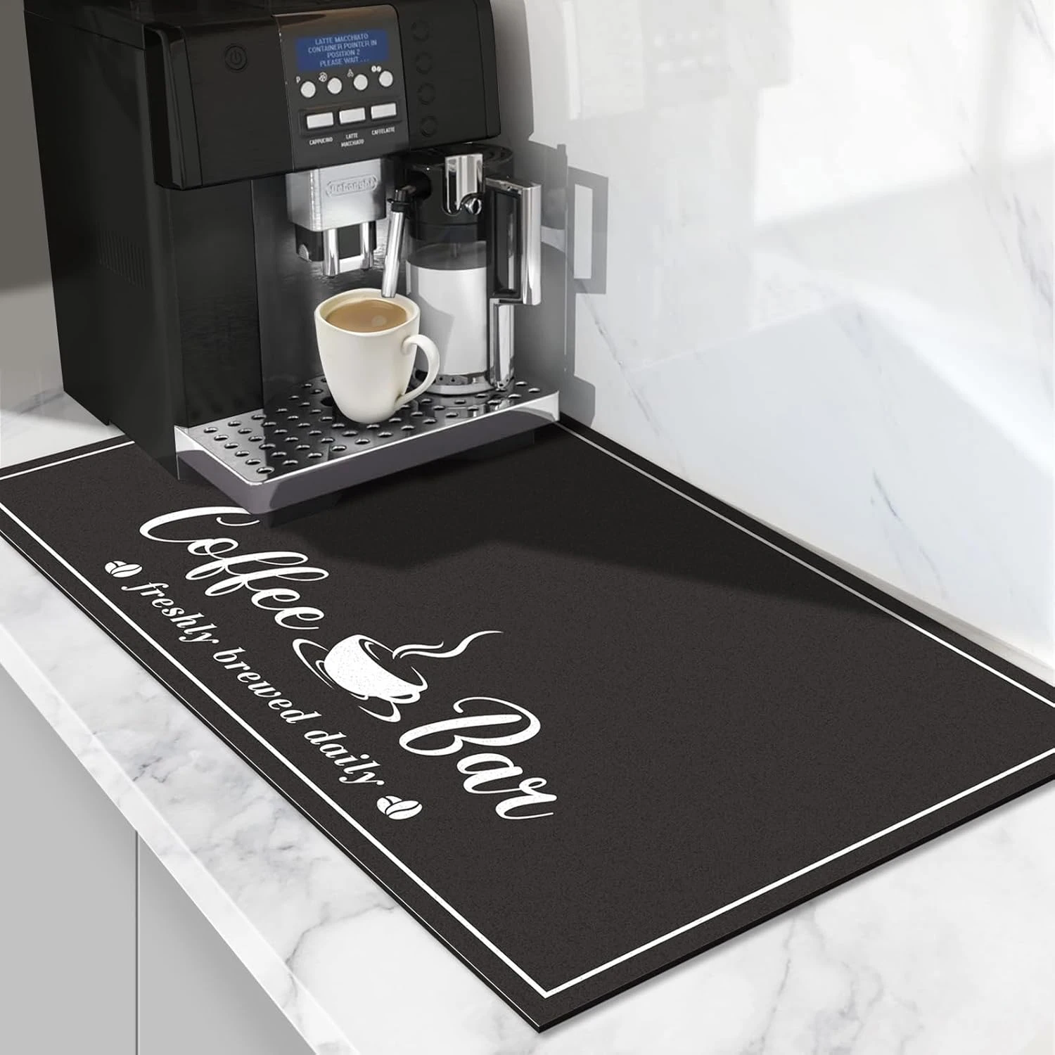 VIKAMA Coffee Bar Letter Print Dish Drying Mat Non Slip Quick Dry Kitchen Counter Pad Home Barista Coffee Station Drainage Mat