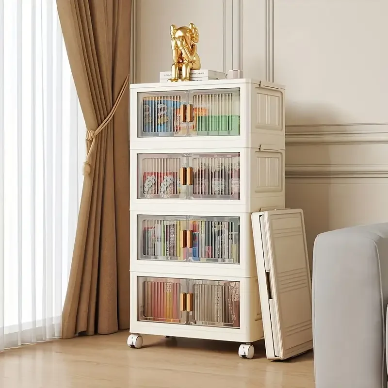 

Сверхбольшой складной пластиковый шкаф для хранения с дверцами, 3/4/5-слойный, на колесиках, штабелируемый, большой вместимости.