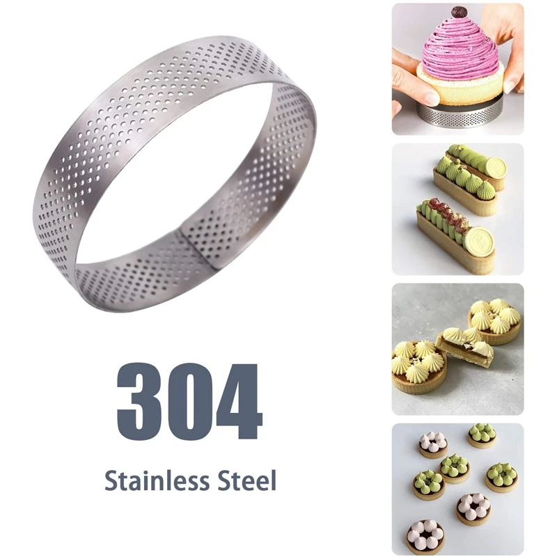 10 Pcs Circular Stainless Steel Tart Ring Tower Pie Cake Mould Baking Tools Perforated Cake Mousse Ring,8cm