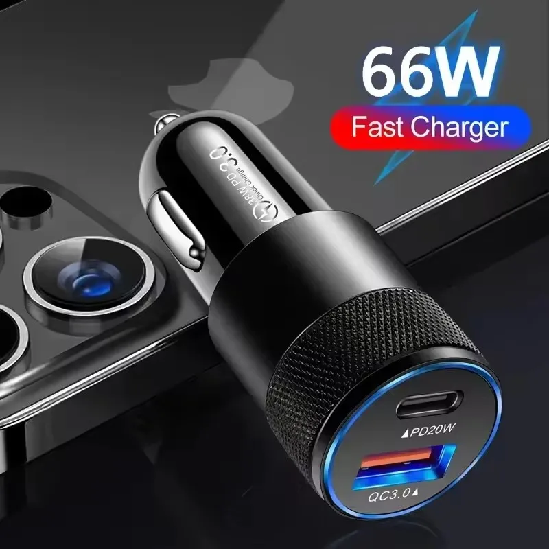 

USB Car Charger Type C Fast Charging Phone Adapter For iPhone Xiaomi PD+USB Phone Charger Car Adapter Socket Cigarette Lighter
