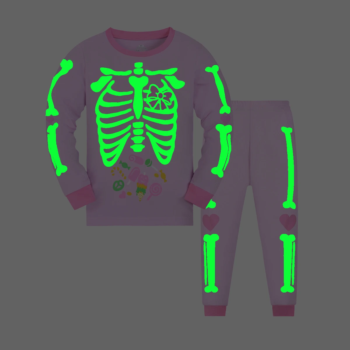 Halloween glow Little Girl Pajamas Sets Skeleton Pumpkin Cotton Kids Sleepwear 2-9 Years