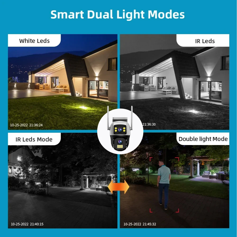 كاميرا V380 Pro مزدوجة العدسة IP خارجية 4K 8MP WiFi مراقبة منزلية تتبع تلقائي حماية أمنية الصوت والفيديو كاميرات CCTV