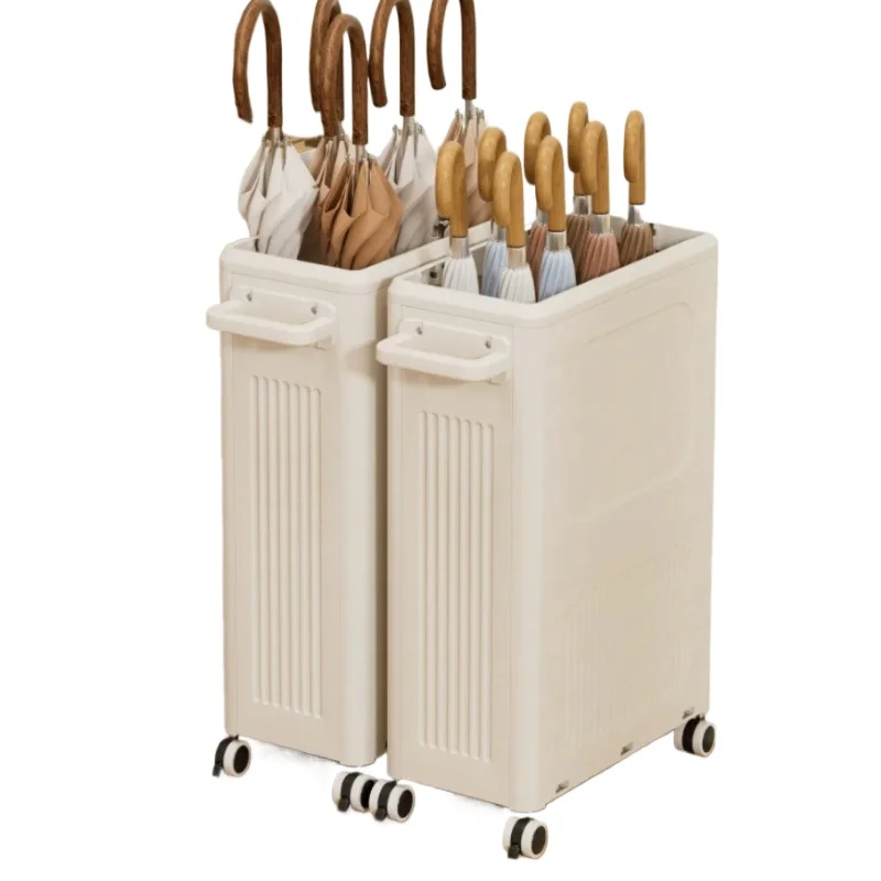Rolling Umbrella Stand with Wheels Mobile Long Handle Umbrella Holder PP Plastic Large Capacity Storage Rack Entryway Organizer