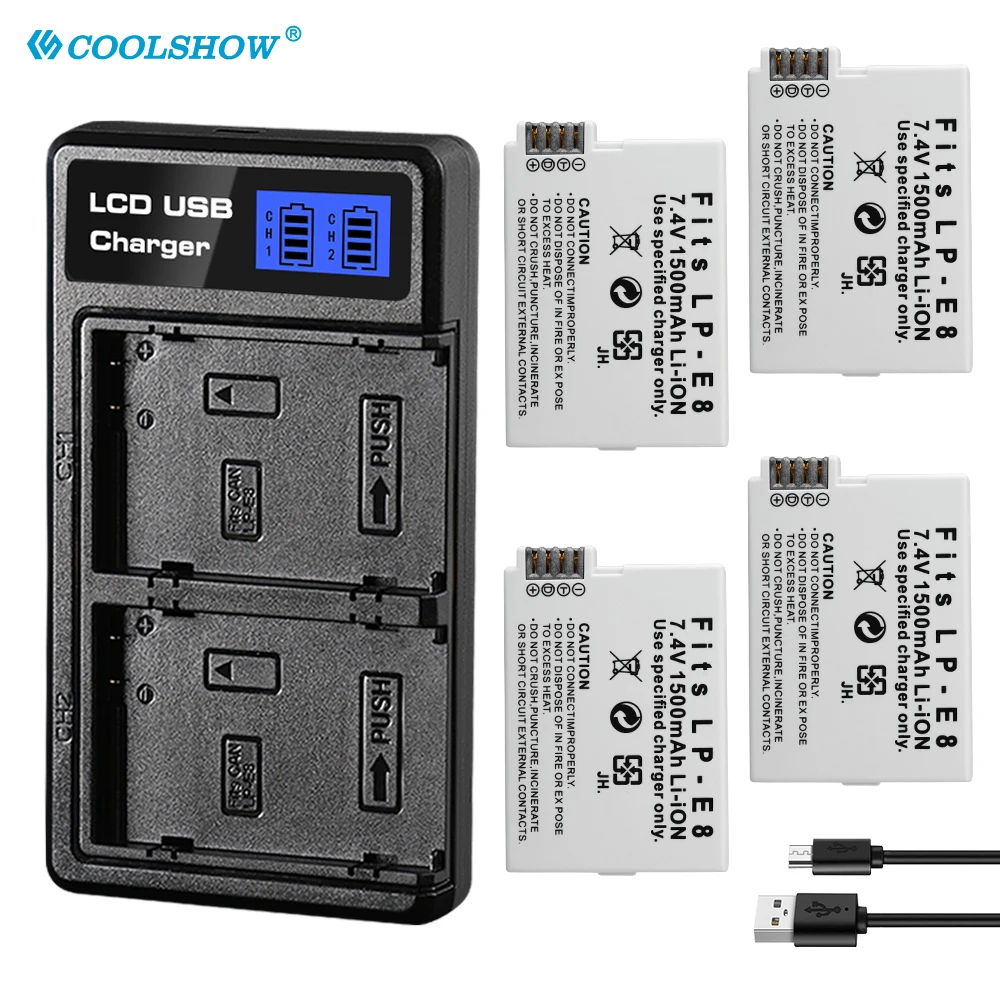 LP-E8 LP E8 1500mAh Battery Camera For Canon EOS Rebel T2i T4i T5i T3i X5 X6i X7i 550D 600D 650D Rechargeable Batteries Charger