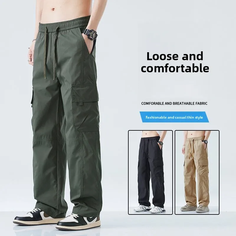 Ropa informal japonesa, pantalones Cargo holgados finos de secado rápido, ropa para hombre, pantalones informales Harajuku para exteriores, pantalones holgados coreanos a la moda