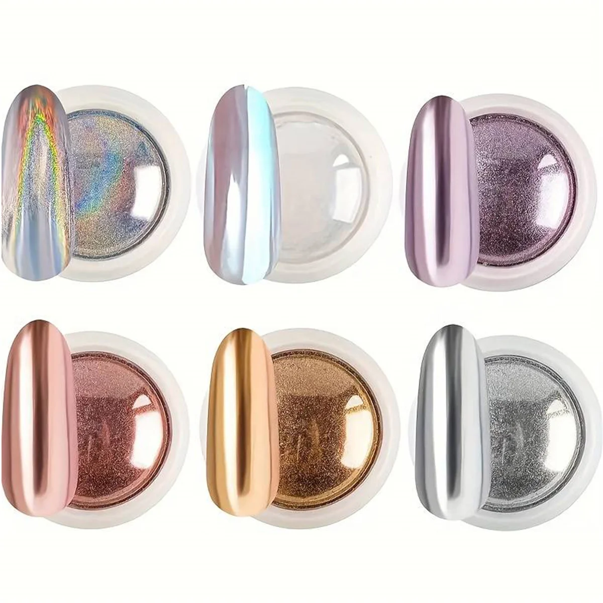 1 ชุด 6pcs Magic Mirror Powder โครเมียมเล็บผง 3D Holographic Aurora Pearl Gradient Rainbow Nail Art Creation DIY Y2K