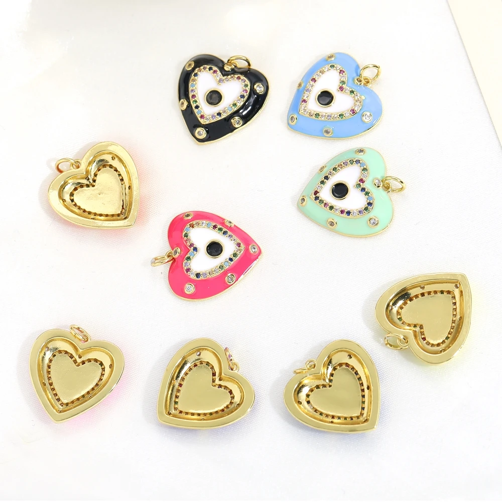 Juya Handmade 18K Real Gold Plated Fatima Greek Evil Eye Enamel Love Heart Charms For DIY Luxury Amulet Pendants Jewelry Making