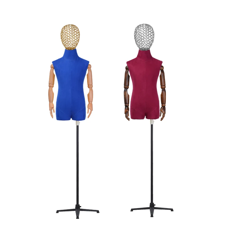 Maniquí de medio cuerpo para niños, cubierta de tela disponible en 10 colores con cabeza de hierro y Base para exhibición de ropa, modelo de vestido