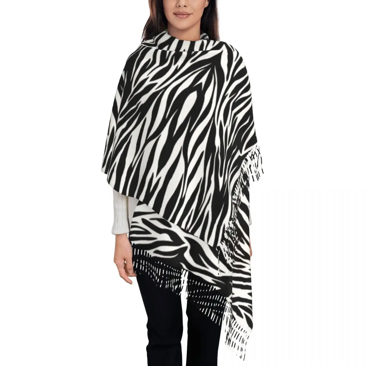 Zebraprint sjaal wrap voor dames lange winter warme kwast sjaal unisex sjaals