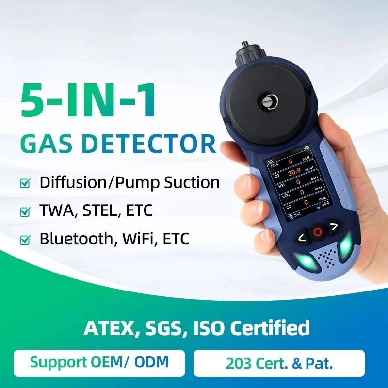 Oxygen Detector for Confined Space Industrial Gas Detector 5 Gas Monitor Multi Gas Meter