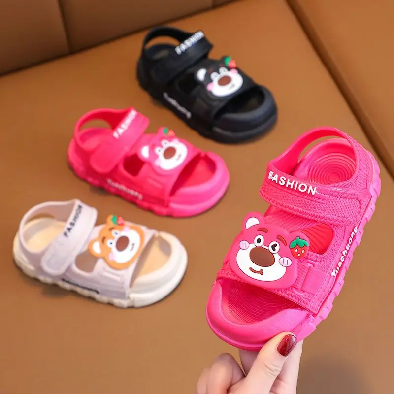

Summer Children Sandals Baby Boy Girl Cartoon Lots-o'-Huggin' Bear Print Kid Indoor Non-slip Soft Beach Slippers Size 21-36