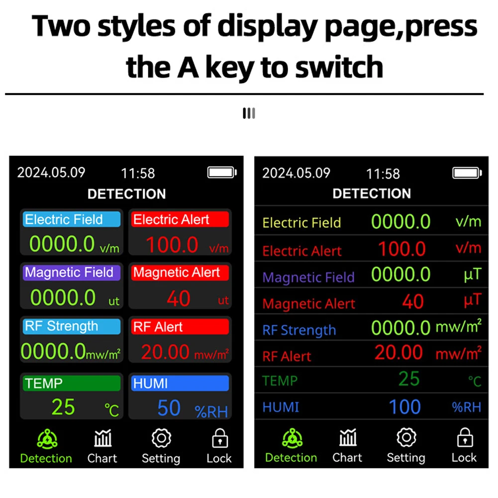 VT-ER3 Rilevatore di radiazioni elettromagnetiche 5 in 1 Tester completo di umidità della temperatura del campo elettrico a radiofrequenza