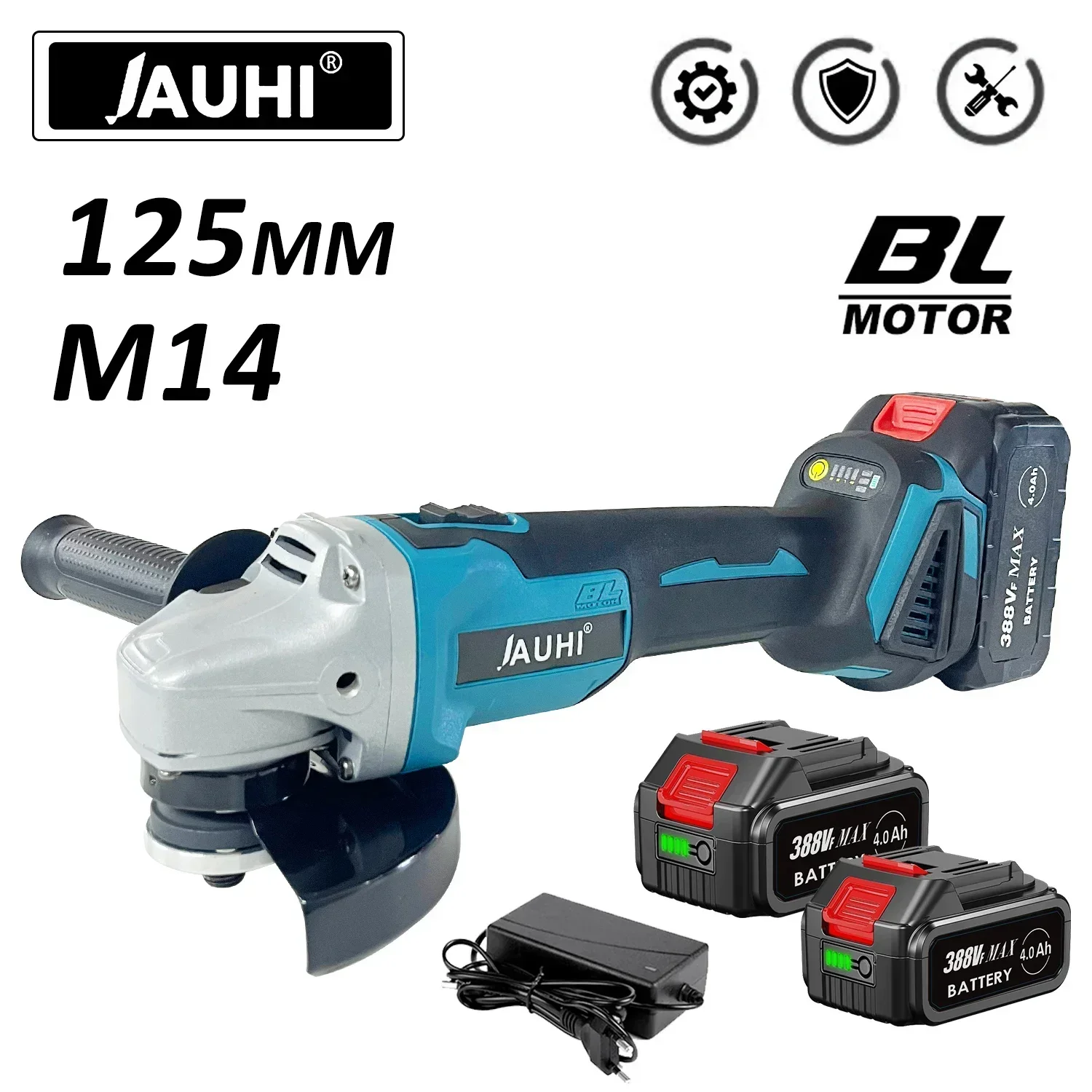 JAUHI 125MM 4 Gear Brushless Electric Angle Grinder Cutting Machine Power Tool with Makita 18V Battery for Decoration Tools