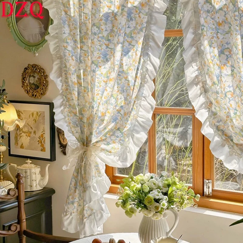 

Шторы в французском стиле с цветочным узором для гостиной, тканевые, с оборками, с цветочным принтом, для спальни и кухни # A665