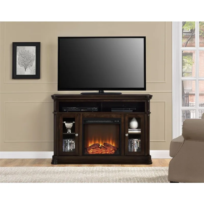 

Brooklyn Fireplace TV Stand for TVs up to 50 Inch, Replaceable Electric Fireplace Insert Heater, Realistic Log and Flame Effect