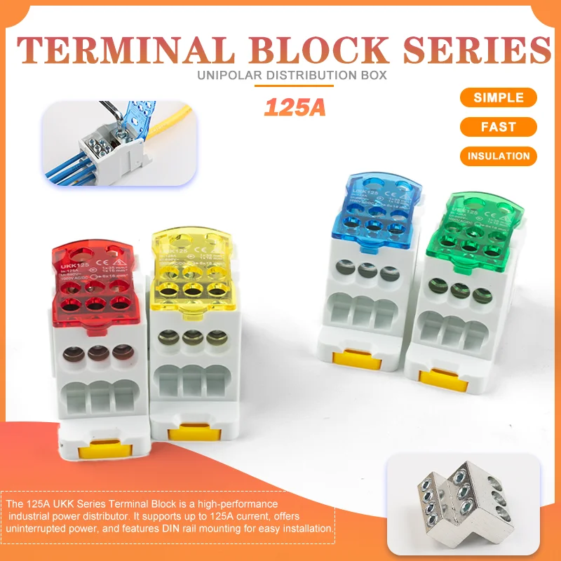 125A UKK Series Fast Distribution Box Large Current One into Multiple Branch Din Rail Terminal Block Junction Box Wire Connector