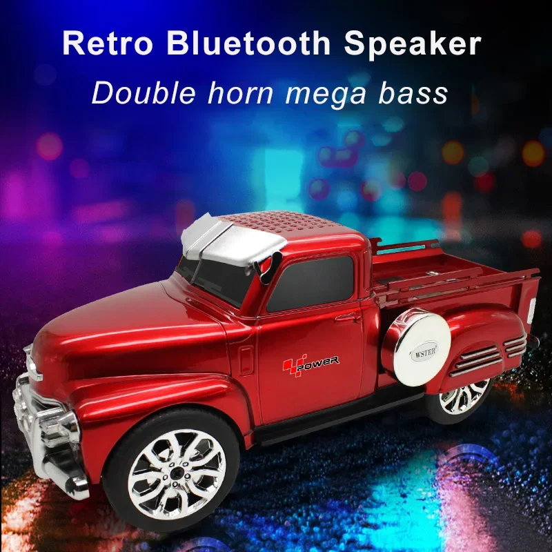 Retro Bluetooth Speaker Rechargeable Subwoofer Classic Car Model Duel Horn HIFI Sound Quality Soundbox U Disk TF Card Fm Radio