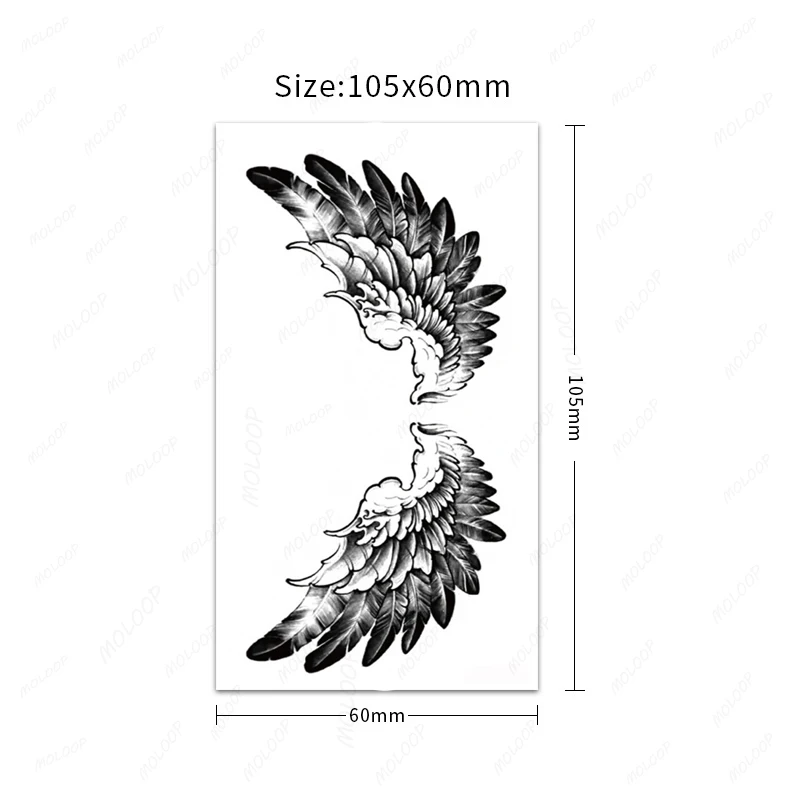 Tattoo Sticker Angel Wings Black Feather Element Totem Waterproof Temporary Hand Chest Arm Makeup for Women Men Body Art