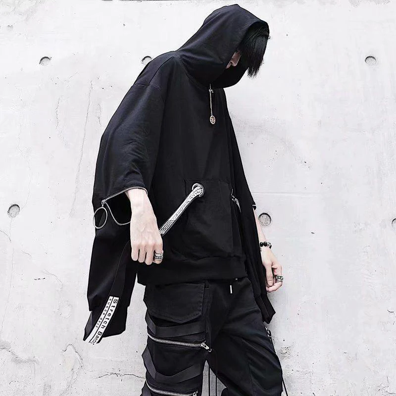 Black Zipper Cool Fashion 2022 Hoodie Long Sleeve Pockets Clothing Sweatshirt Summer Men Oversized Hip Hop Tops Punk Streetwear