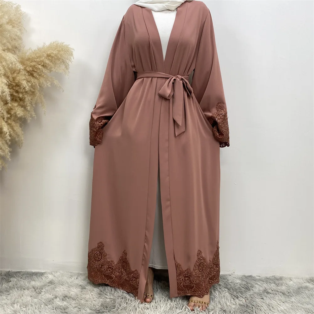 Mode décontracté dentelle Robe brodée musulman Long Cardigan ample Abaya Robe moyen-orient dubaï