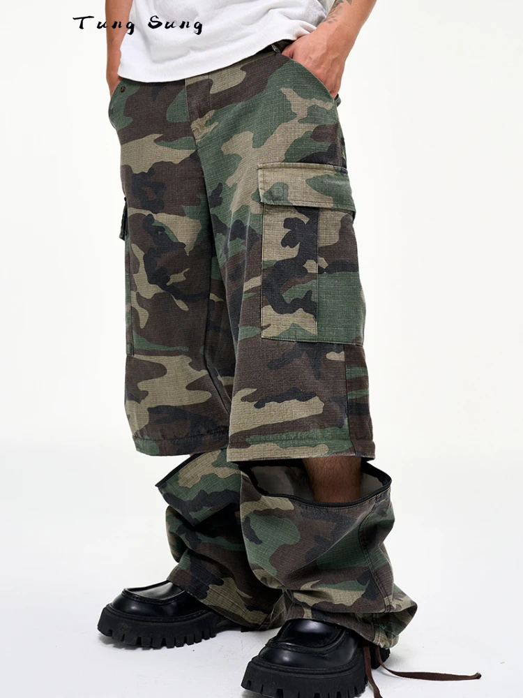 Tung Sung American Multi-pocket Removable Two-wear Tooling Casual Loose Camouflage Pants Paratrooper Pants