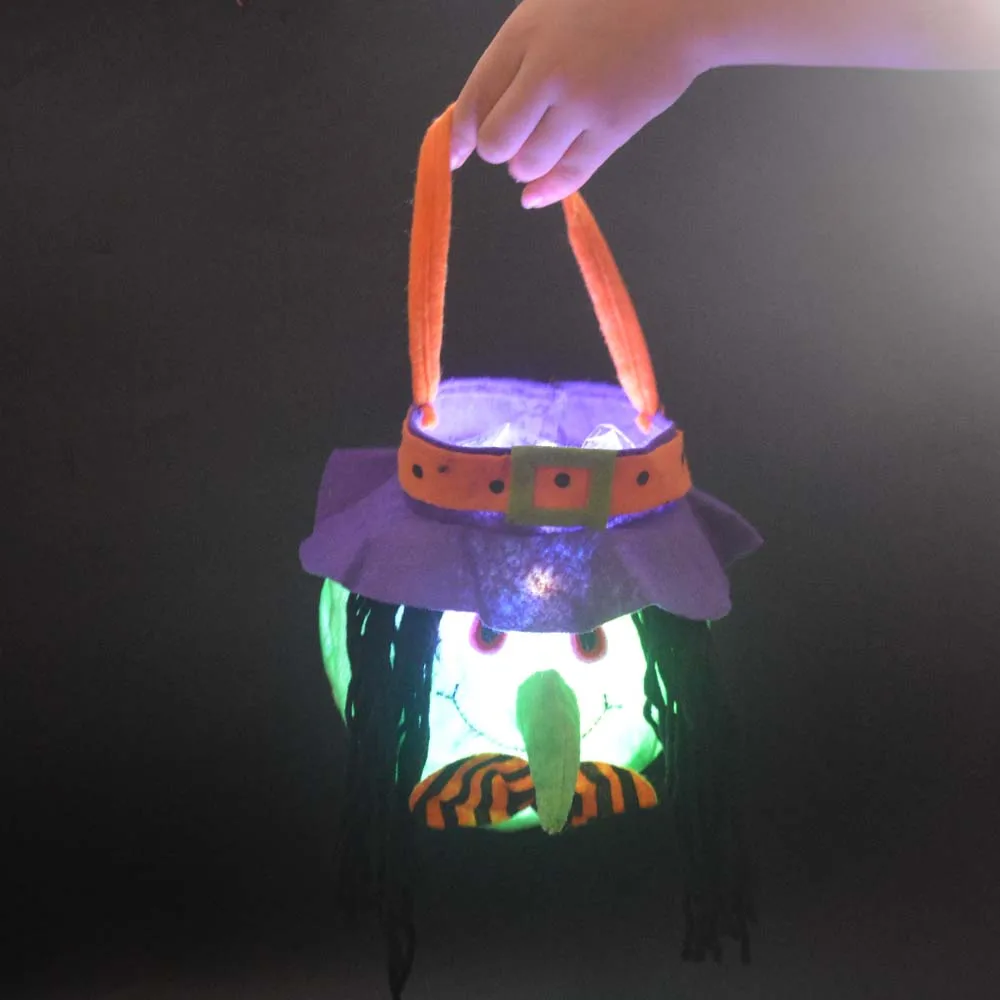 1 stücke Junge Mädchen Kinder leuchten LED leuchten Party Taschen Süßes oder Saures Fledermaus Vampir Hexe Kürbis Süßigkeiten Goody Bucket Halloween Festival – Detail 14