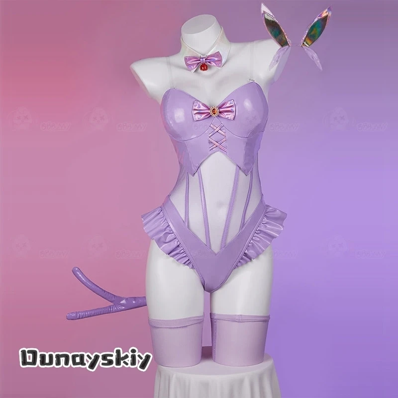 aBcBS@aBc01 Espeon Cosplay Costume Purple Leather Sexy Women Cosplay Jumpsuit Cute Cartoon Bunny Girl Halloween Roleplay Outfit view 3