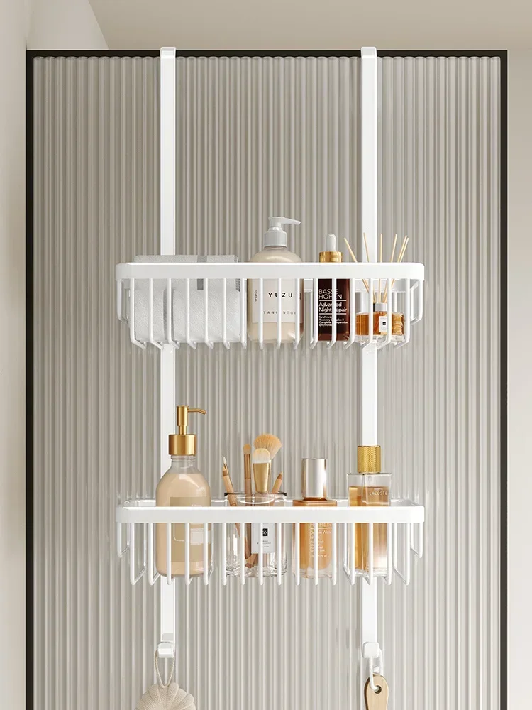 No Hole Shower Room Hanging Basket Door After The Multi-layer Shelf In The Bathroom Hanger Glass Door Partition Shampoo Holder