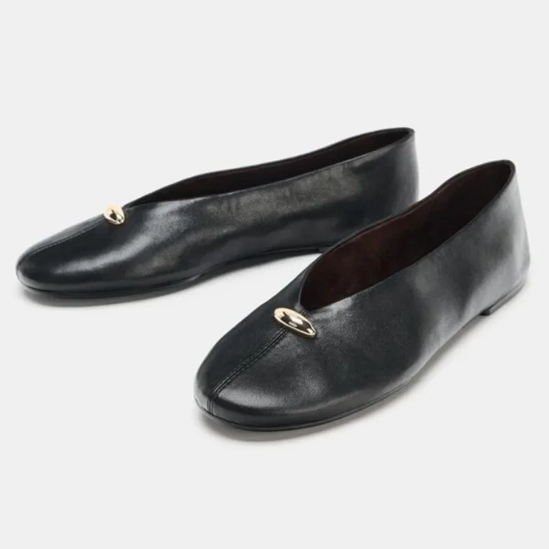 

Luxury Metal Buckle Decoration Ballet Flats Women Green Leather Ballet Sneakers Light Soft Sole Comfortable Loafers for Ladies