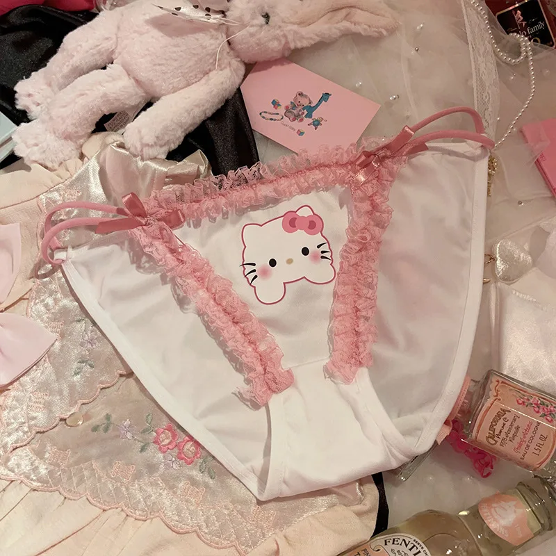 

1PCS for Hello Kitty Underwear Kawaii Japanese Style Girl Low Waist Seamless Underwear Cartoon Cat Women Lace Sexy Crotch Trian