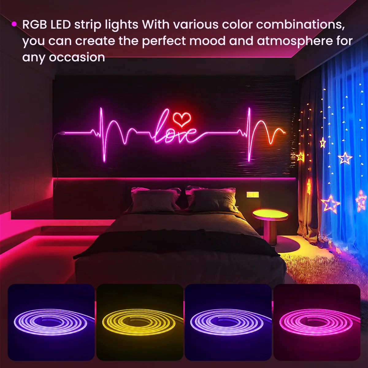 Mexllex RGB LED Neon Rope Lights, Music Sync Control with App/Remote, Flexible Lamp Color Change, Waterproof for Indoor Outdoor