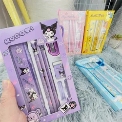 Kawaii Sanrio Stationery Set Pencil Eraser Ruler Cinnamoroll My Melody Kuromi Painting Primary School Supplies for Student Gifts